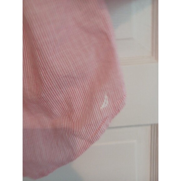 Nautica pink stripe buttondown shirt womens M cotton beach Coastal Granny preppy - Picture 7 of 11